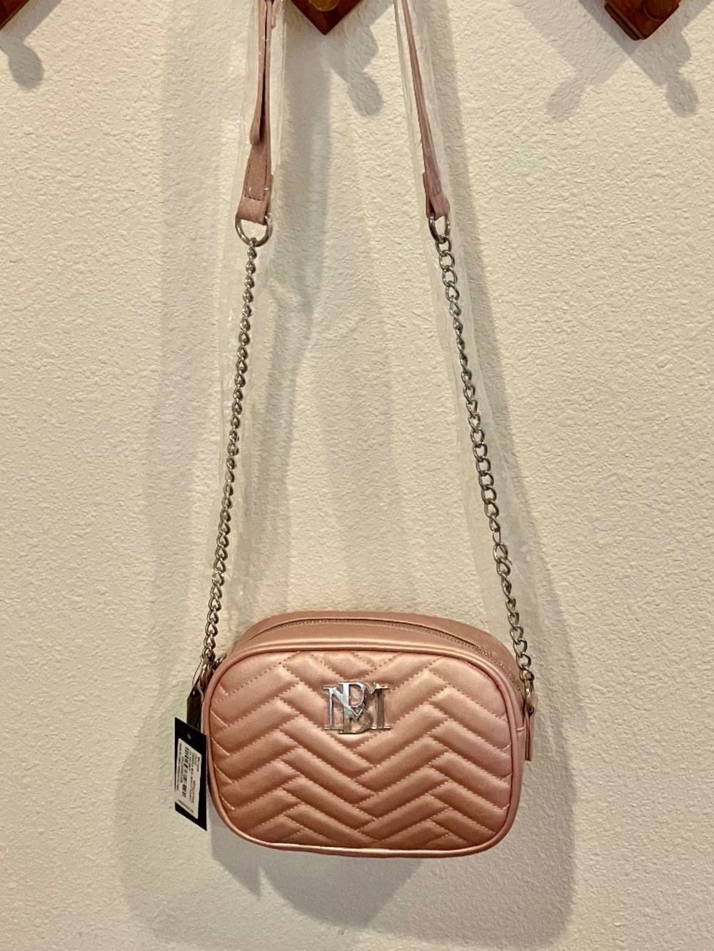 BADGLEY MISHKA Metallic Pink Vegan Leather Camera Bag ~NWT